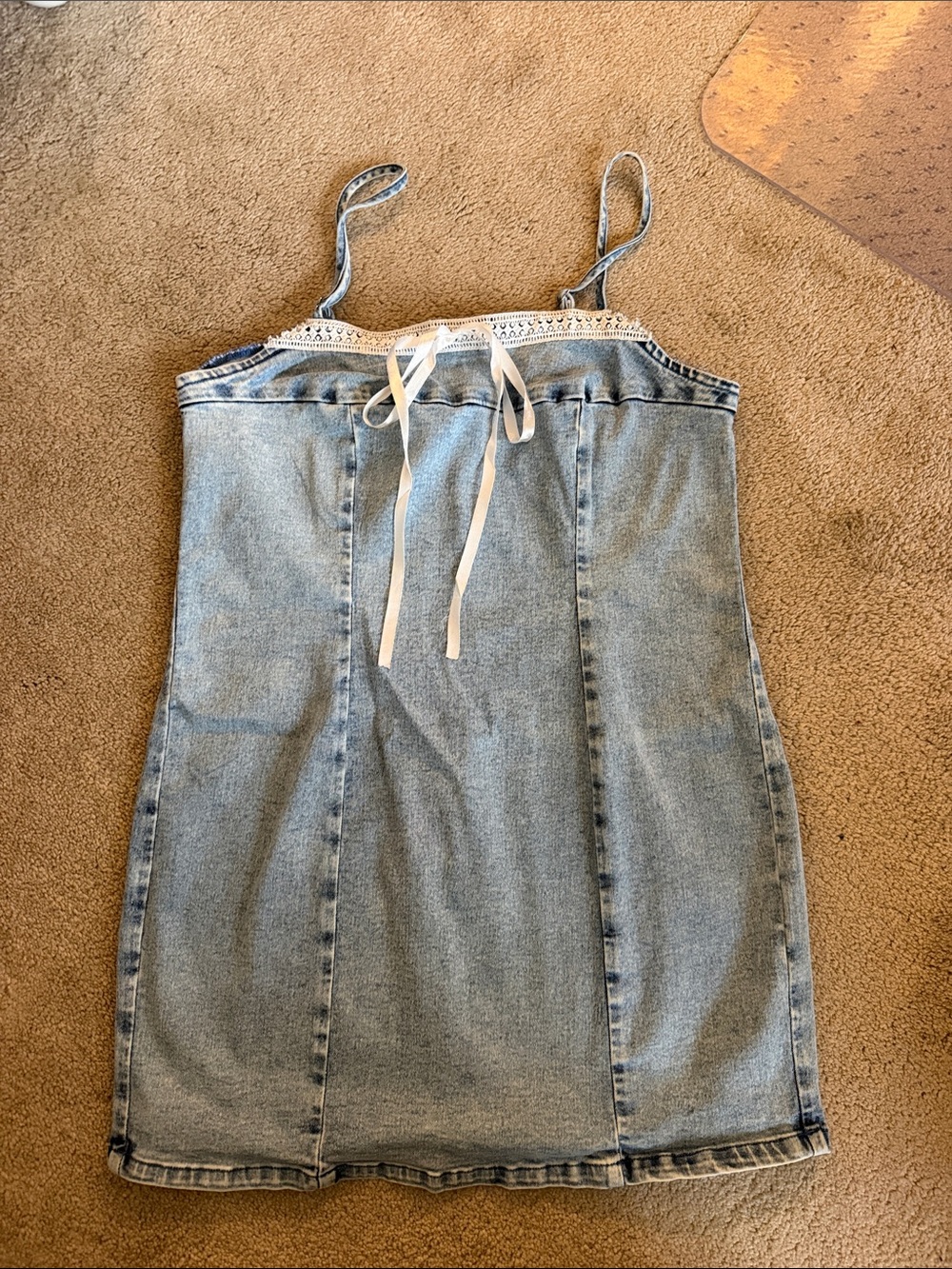 SHEIN Light Blue Denim Slip Dress with Lace Ribbon